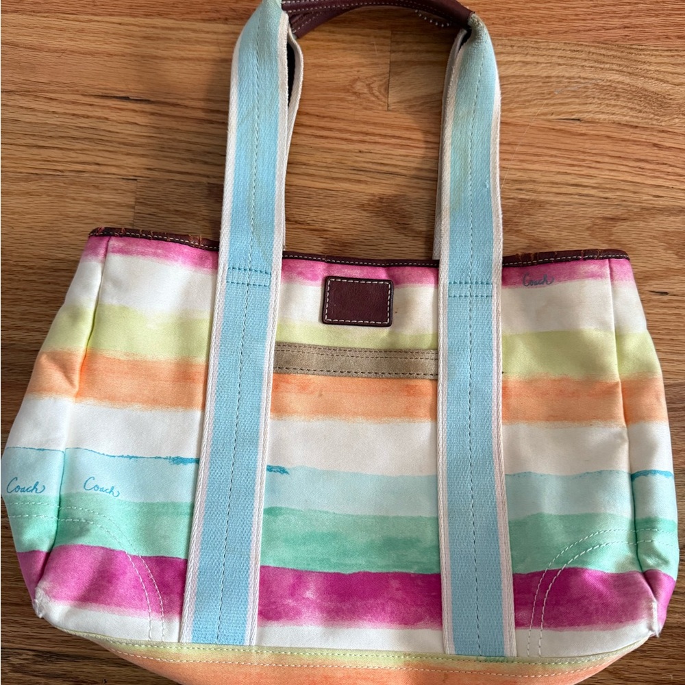 Coach Watercolor Stripes Signature Hampton Tote